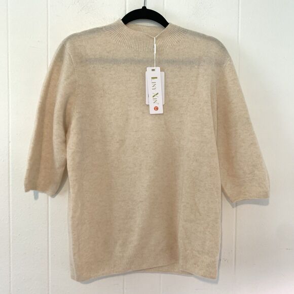 Liny Xin Womens Large Superfine Merino Wool 3/4 Sleeve Sweater Ivory Gold Lot 2 - Picture 8 of 14